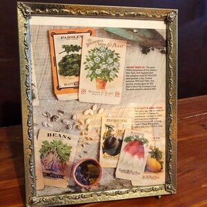 9052B Metal Photo Frame Mid Century Seed Packet Picture Ornate Gold Stand Alone